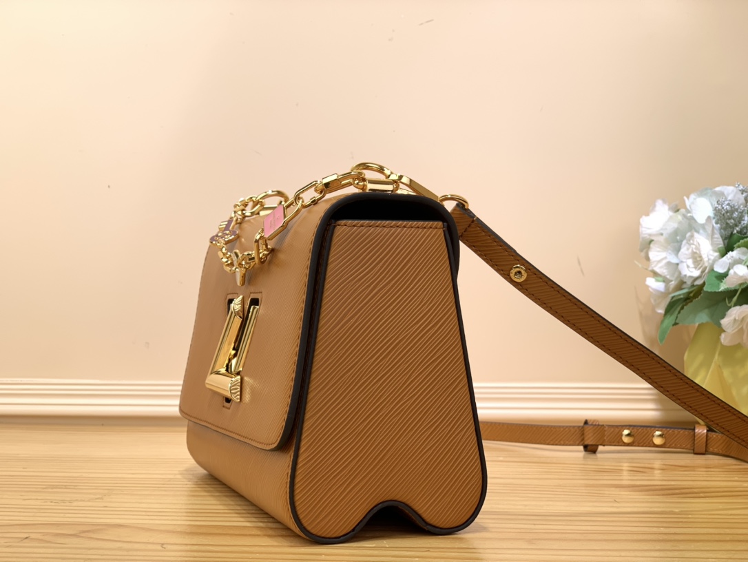 Bagsaaa L0vis Vvtt0n Twist MM Bag Brown Epi grained with charm gold strap - 23 x 17 x 9.5 cm