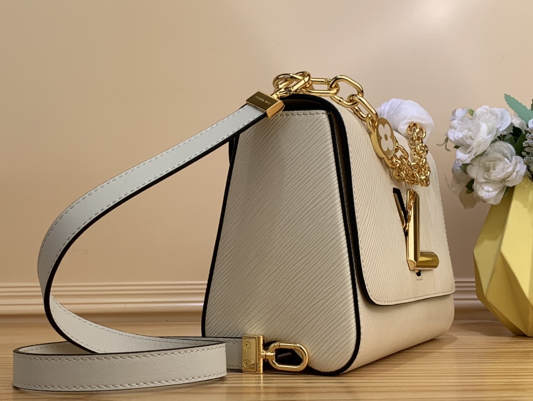 Bagsaaa L0vis Vvtt0n Twist PM Bag White Epi grained with charm gold strap - 19 x 15 x 9cm