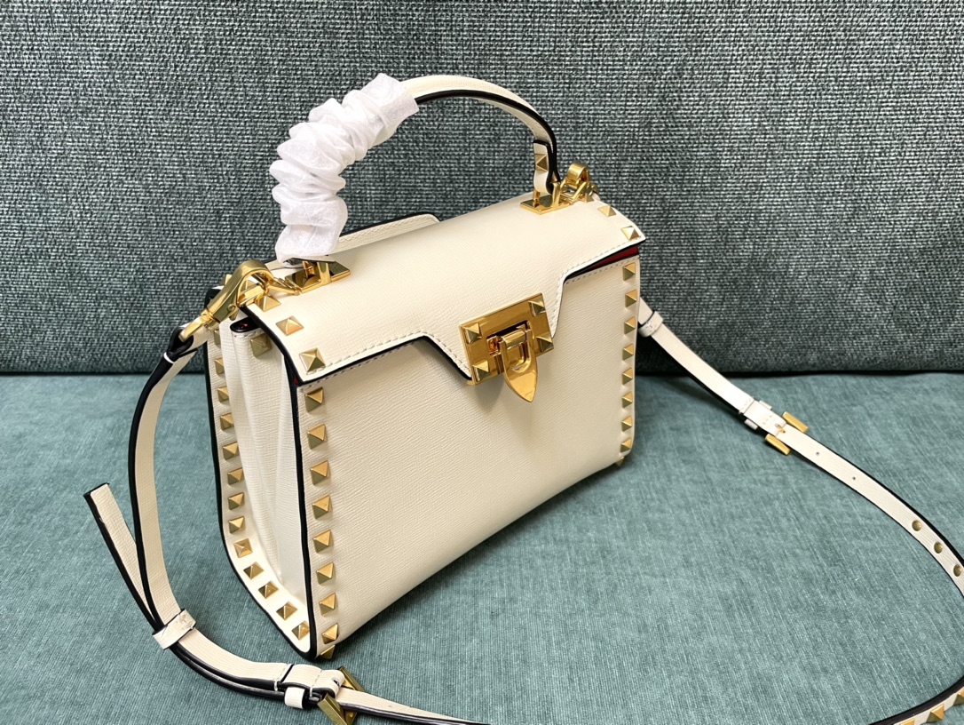 Bagsaaa Va1e*ntin0 Garavani Rockstud Alcove Cream Bag - 22*17*9cm