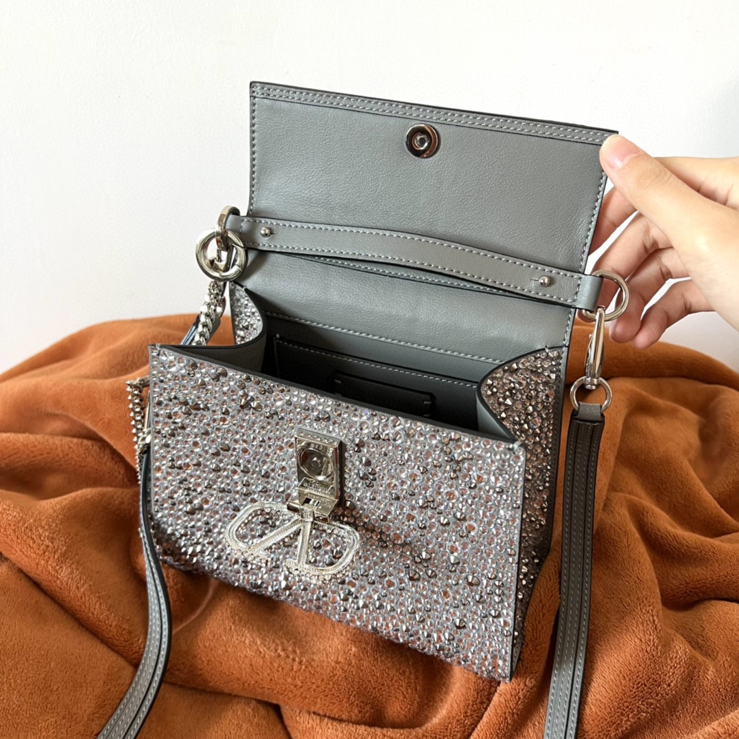 Bagsaaa Va1e*ntin0 Vsling Mini Handbag With Sparkling Embroidery Pearl Grey - W19xH13xD9 cm