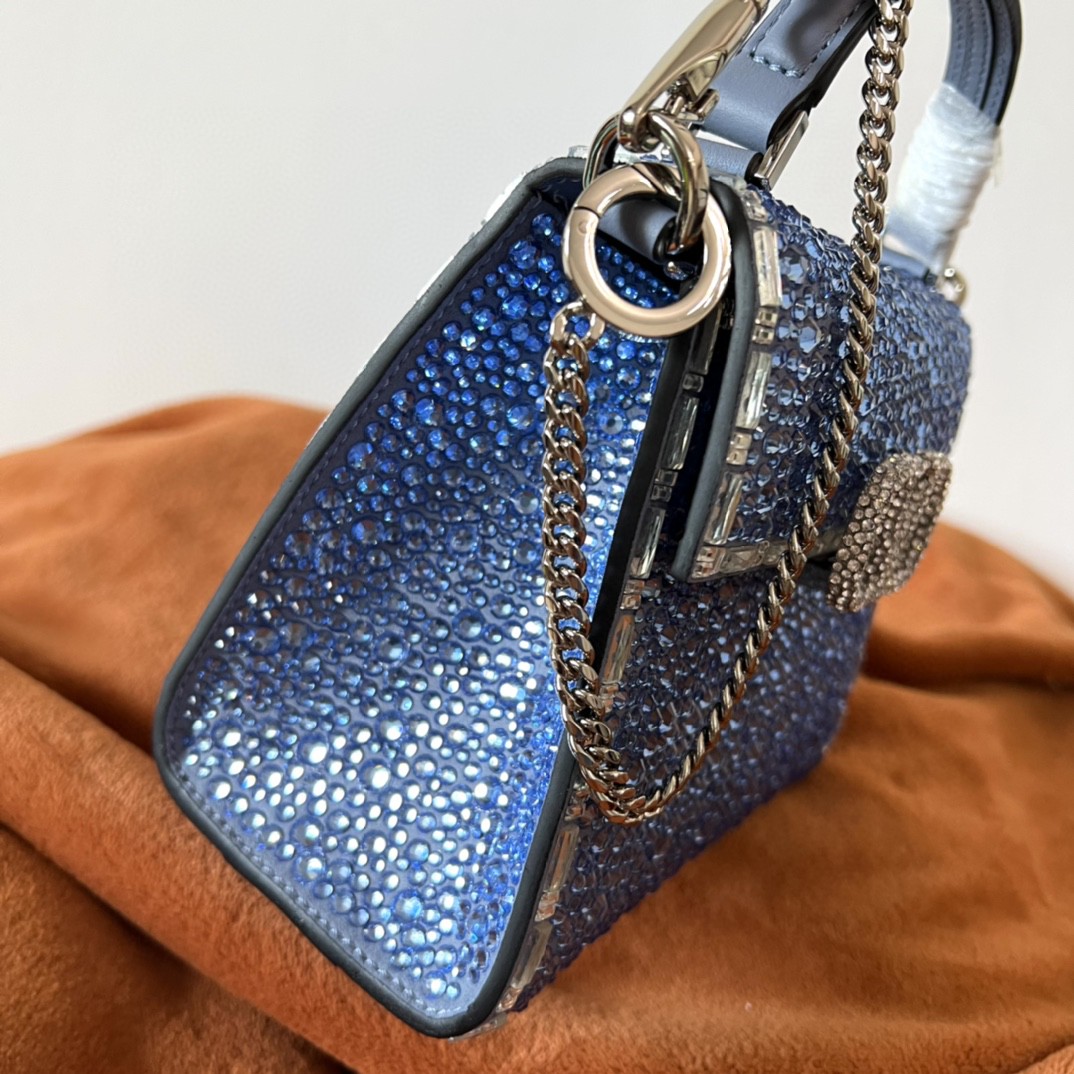 Bagsaaa Va1e*ntin0 Vsling Mini Handbag With Sparkling Embroidery Blue - W19xH13xD9 cm