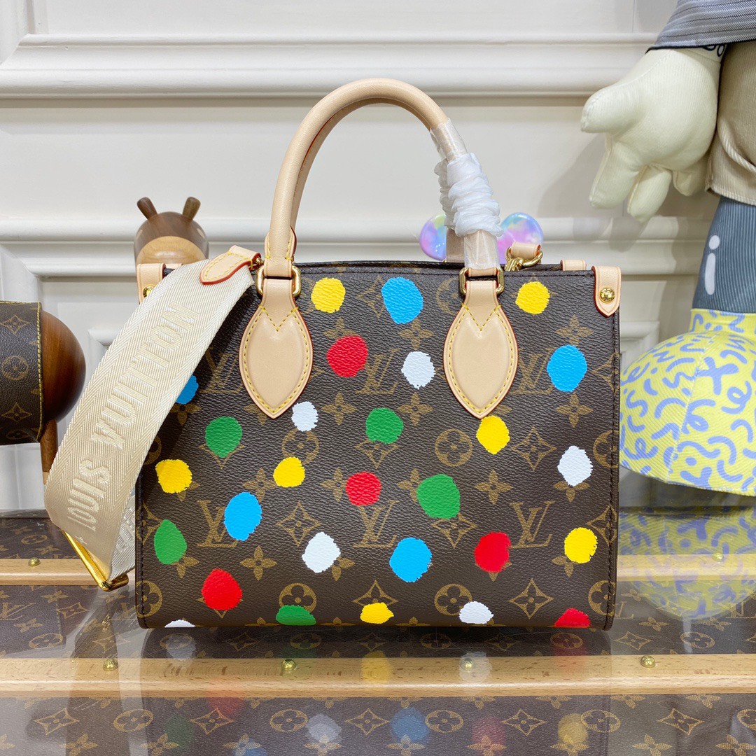 Bagsaaa L0vis Vvtt0n Onthego PM YK Painted Dots texture with 3D effect - 25x19x11.5cm