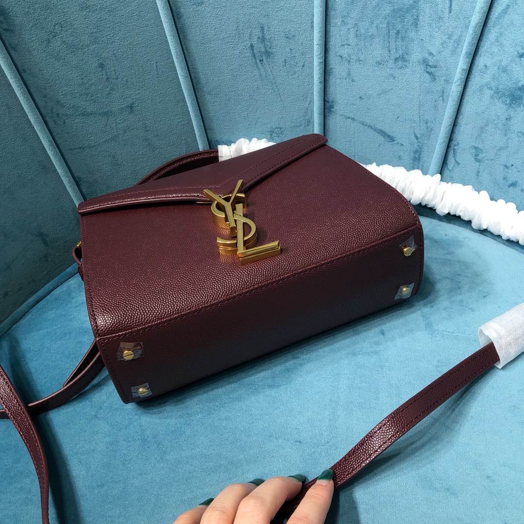 Bagsaaa Y51 Cassandra Grained Leather Burgundy Small Bag - 20×16×7.5cm