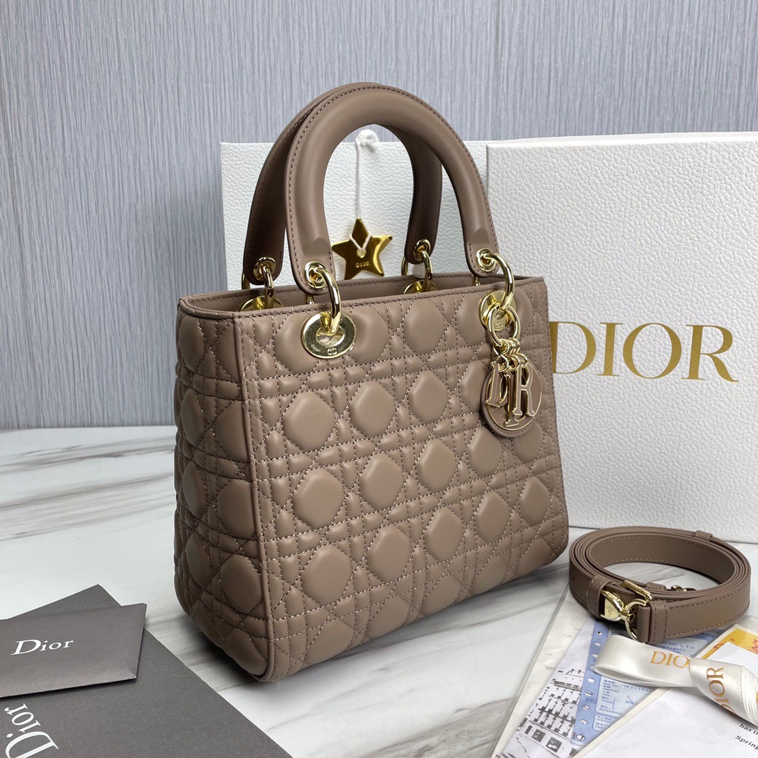 Bagsaaa D10r Lady Medium Taupe Lambskin Leather - 24cm