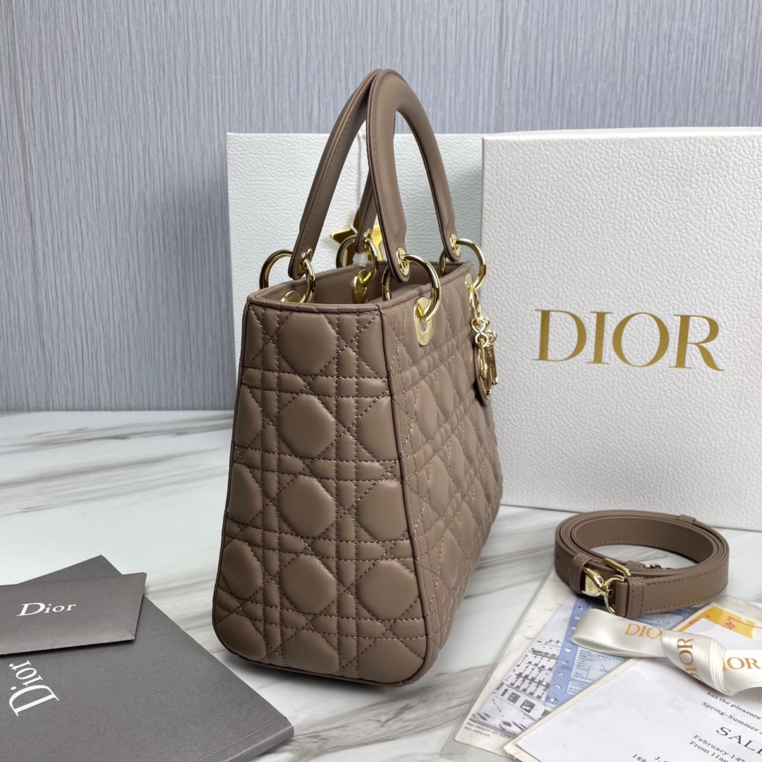 Bagsaaa D10r Lady Medium Taupe Lambskin Leather - 24cm