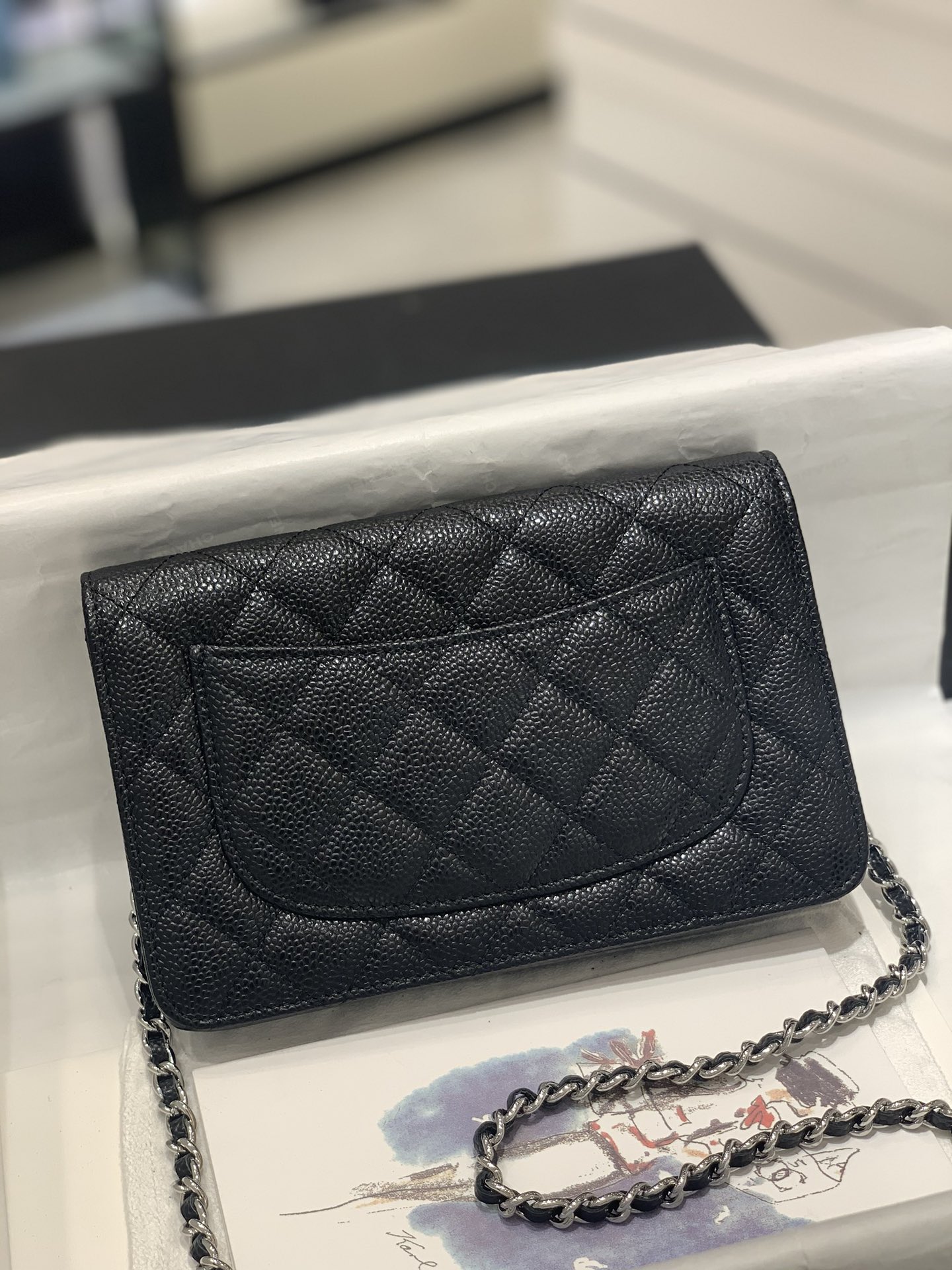 Bagsaaa Ch**el WOC Caviar Leather Black With Silver Hardware - 19-3.5-12cm