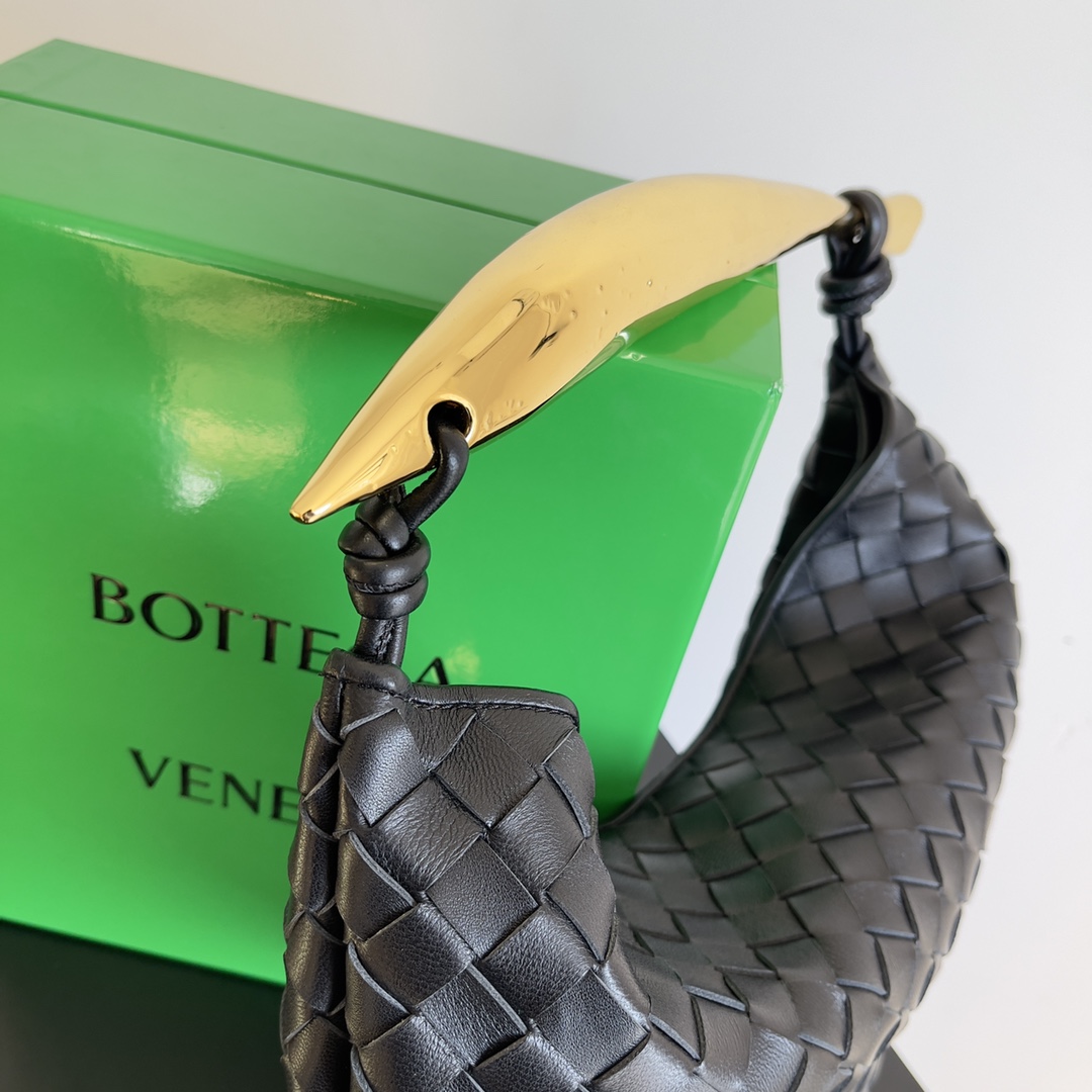 Bagsaaa B0tt*ga Ven*ta Sardine Top Handle Black Bag - 36*3*24cm