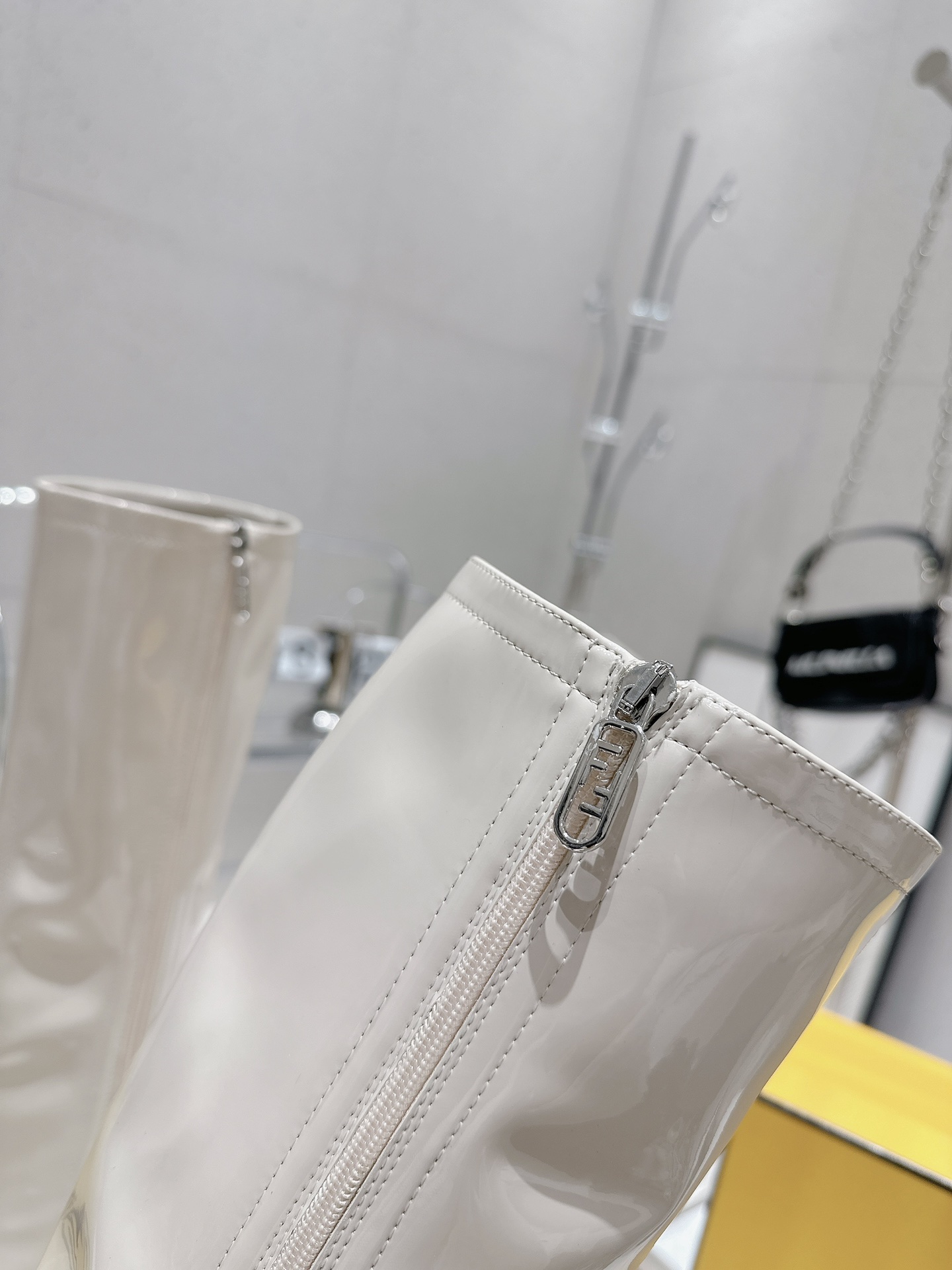 Bagsaaa F**di Patent Leather Long White Boot