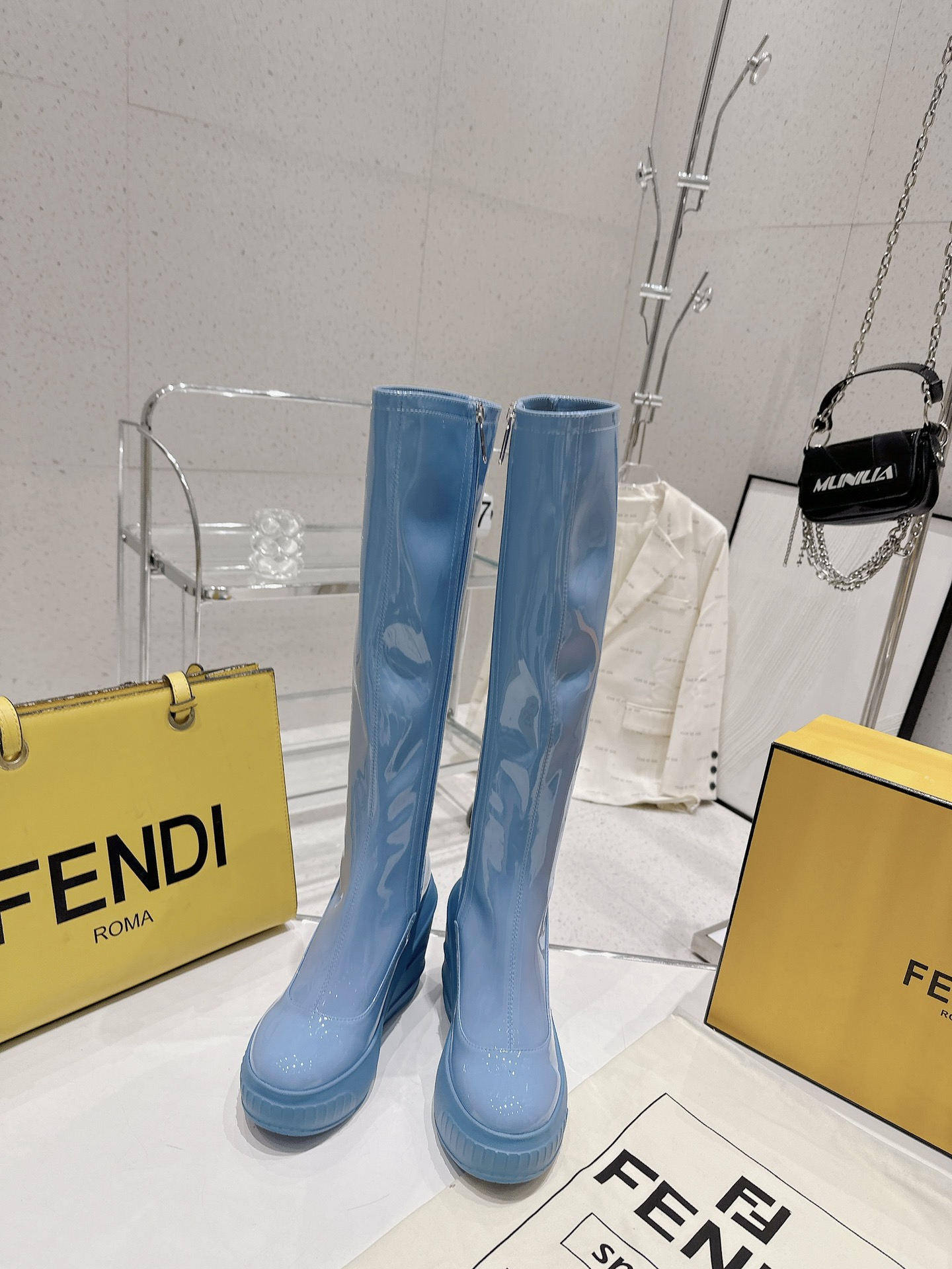 Bagsaaa F**di Patent Leather Long Blue Boot