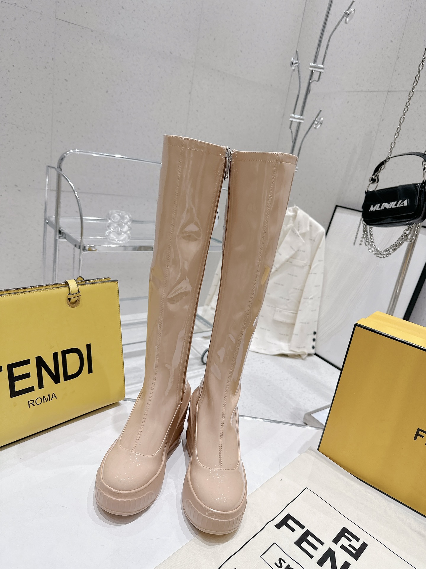 Bagsaaa F**di Patent Leather Long Nude Boot