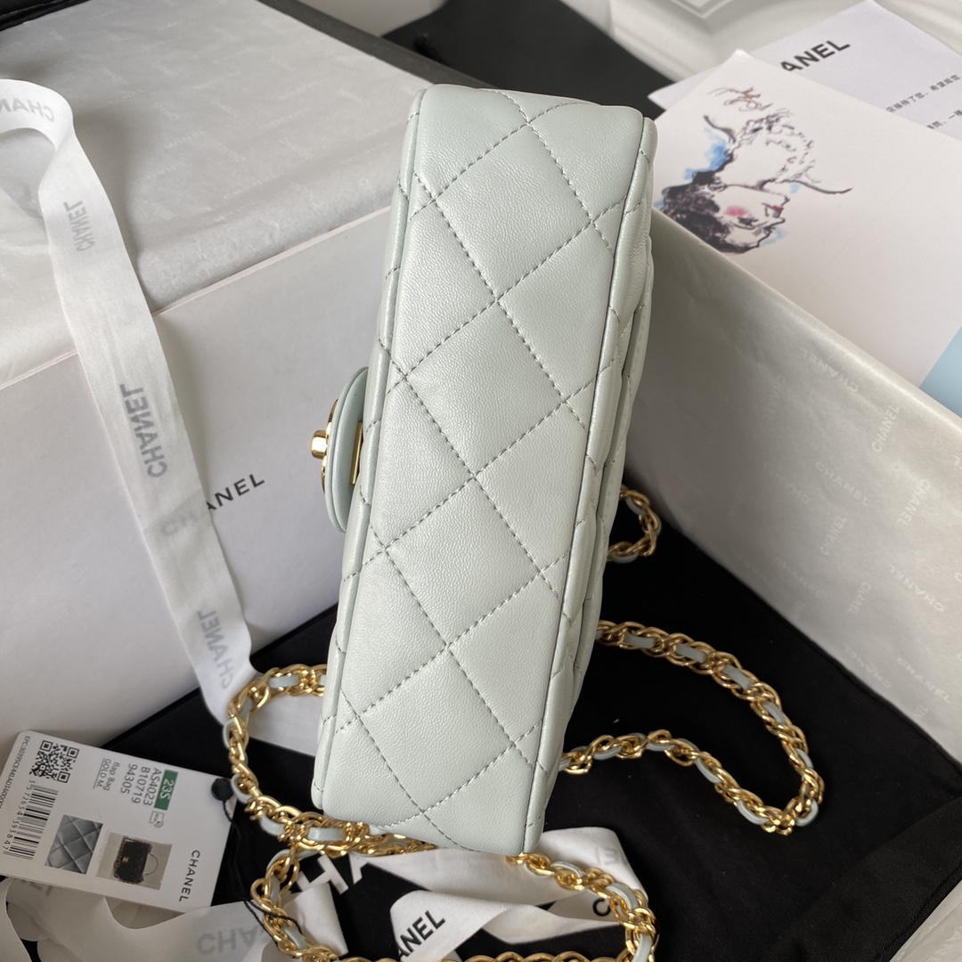 Bagsaaa Ch**el Flap Bag Lambskin Leather Gold Handle In Gray - 13X21X8cm