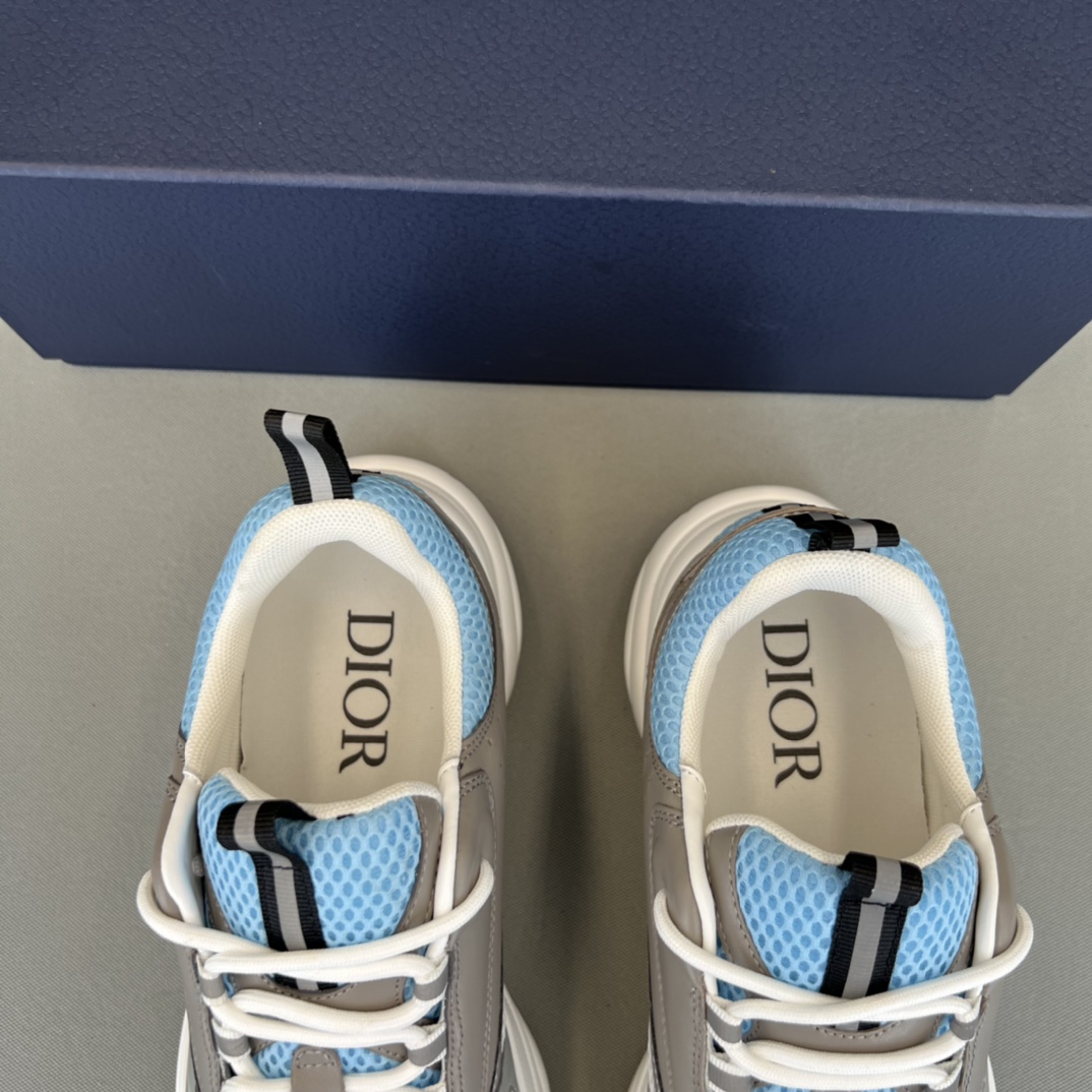 Bagsaaa D10r B22 Sneakers White and Blue Technical Mesh and Gray Calfskin