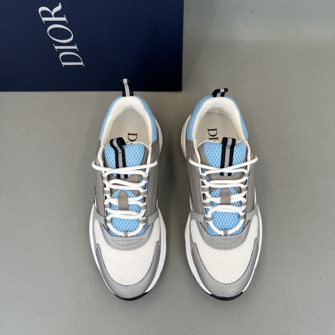 Bagsaaa D10r B22 Sneakers White and Blue Technical Mesh and Gray Calfskin