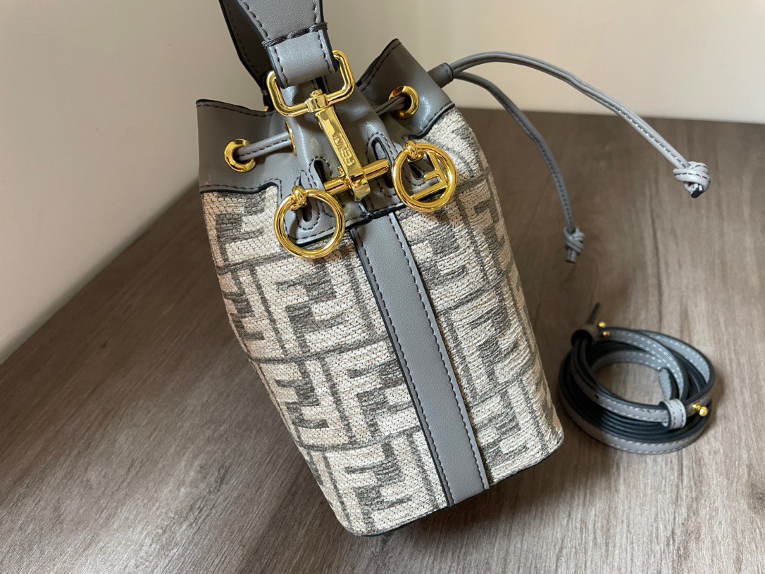 Bagsaaa F**di Mon Tresor Dark Grey Tapestry Fabric Mini Bag - 18x12x10cm
