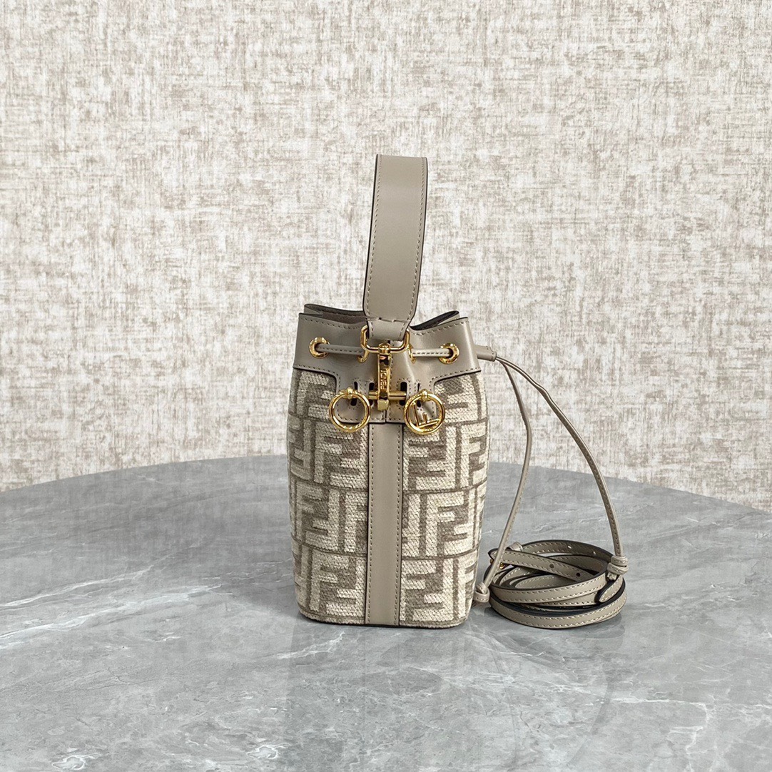 Bagsaaa F**di Mon Tresor Dove Grey Tapestry Fabric Mini Bag - 18x12x10cm
