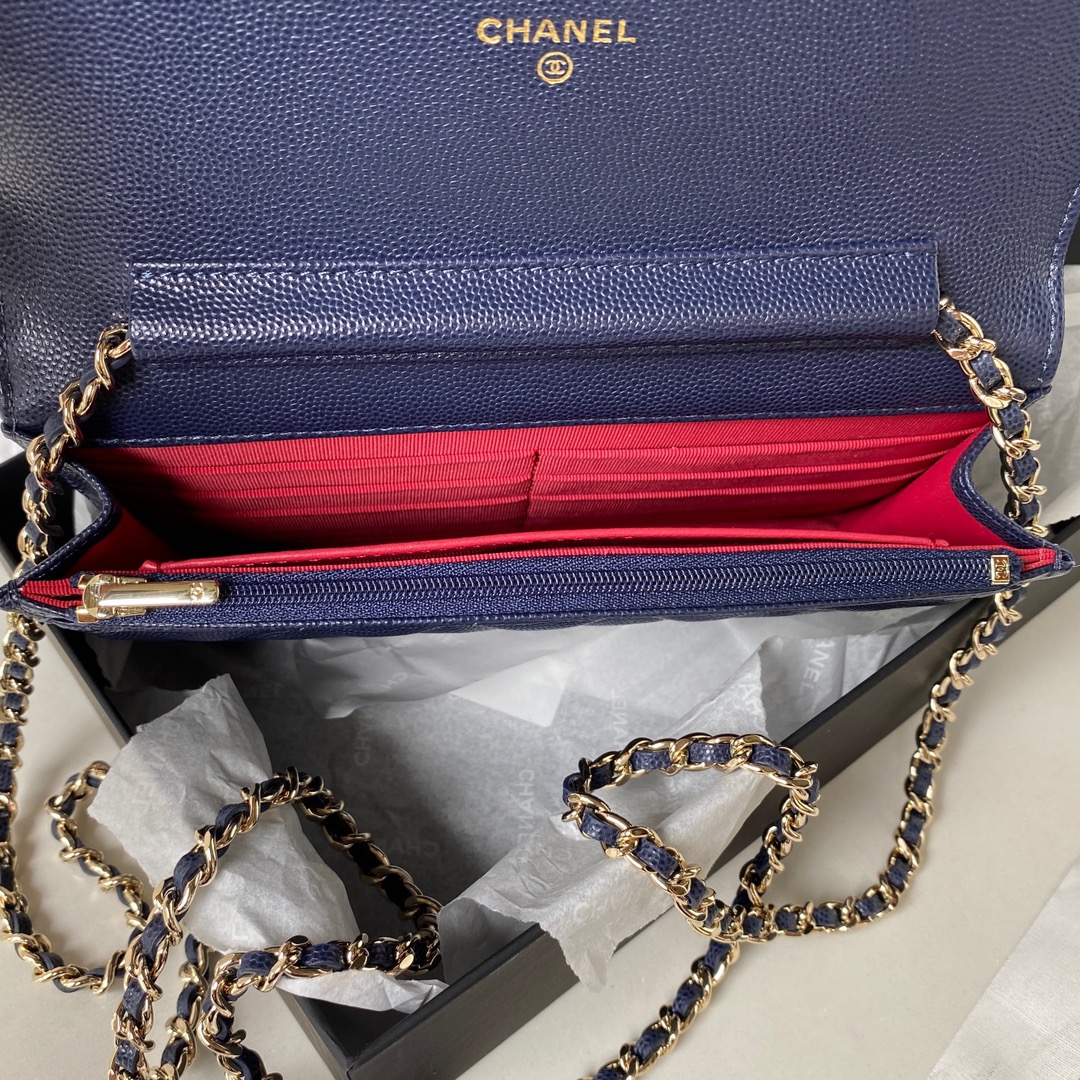 Bagsaaa Ch**el WOC Navy Blue CC Logo Caviar Leather - 19cm