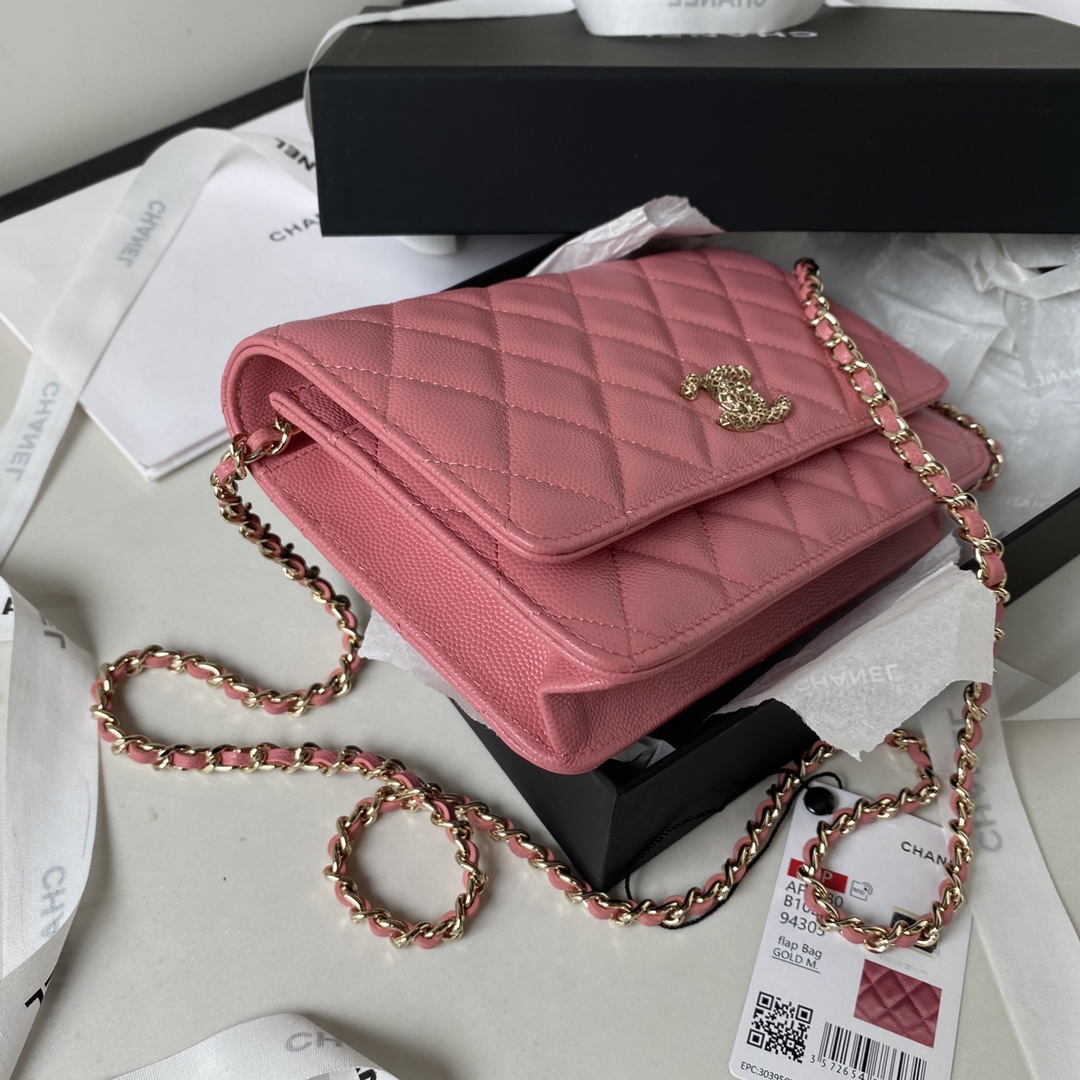 Bagsaaa Ch**el WOC Pink CC Logo Caviar Leather - 19cm