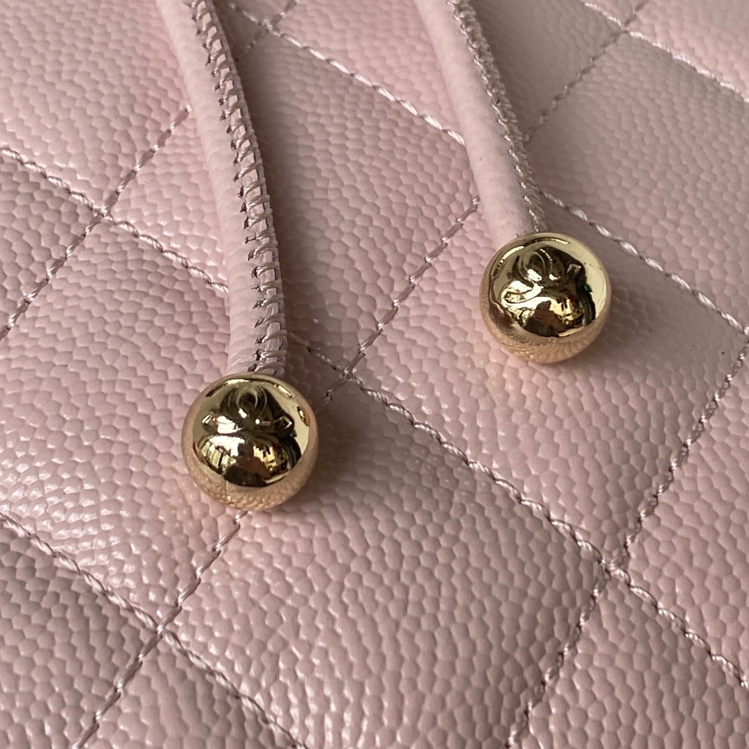 Bagsaaa Ch**el Calfskin Plain Caviar Leather Light PinkBackpack - 25X20X12cm