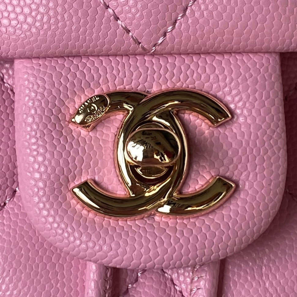 Bagsaaa Ch**el Calfskin Plain Caviar Leather Pink Backpack - 25X20X12cm