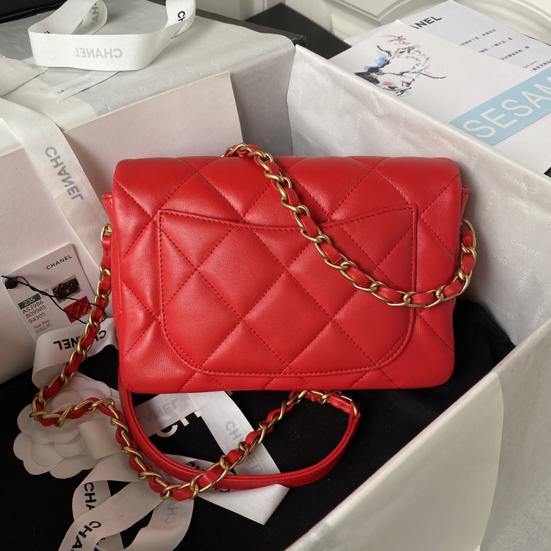Bagsaaa Ch**el Small Flap Bag Lambskin Red - 21X14X7cm