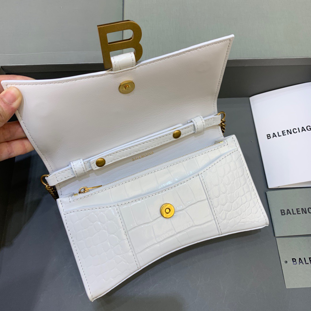 Bagsaaa Ba1en*iaga Hourglass Wallet On Chain White Bag - 19cm