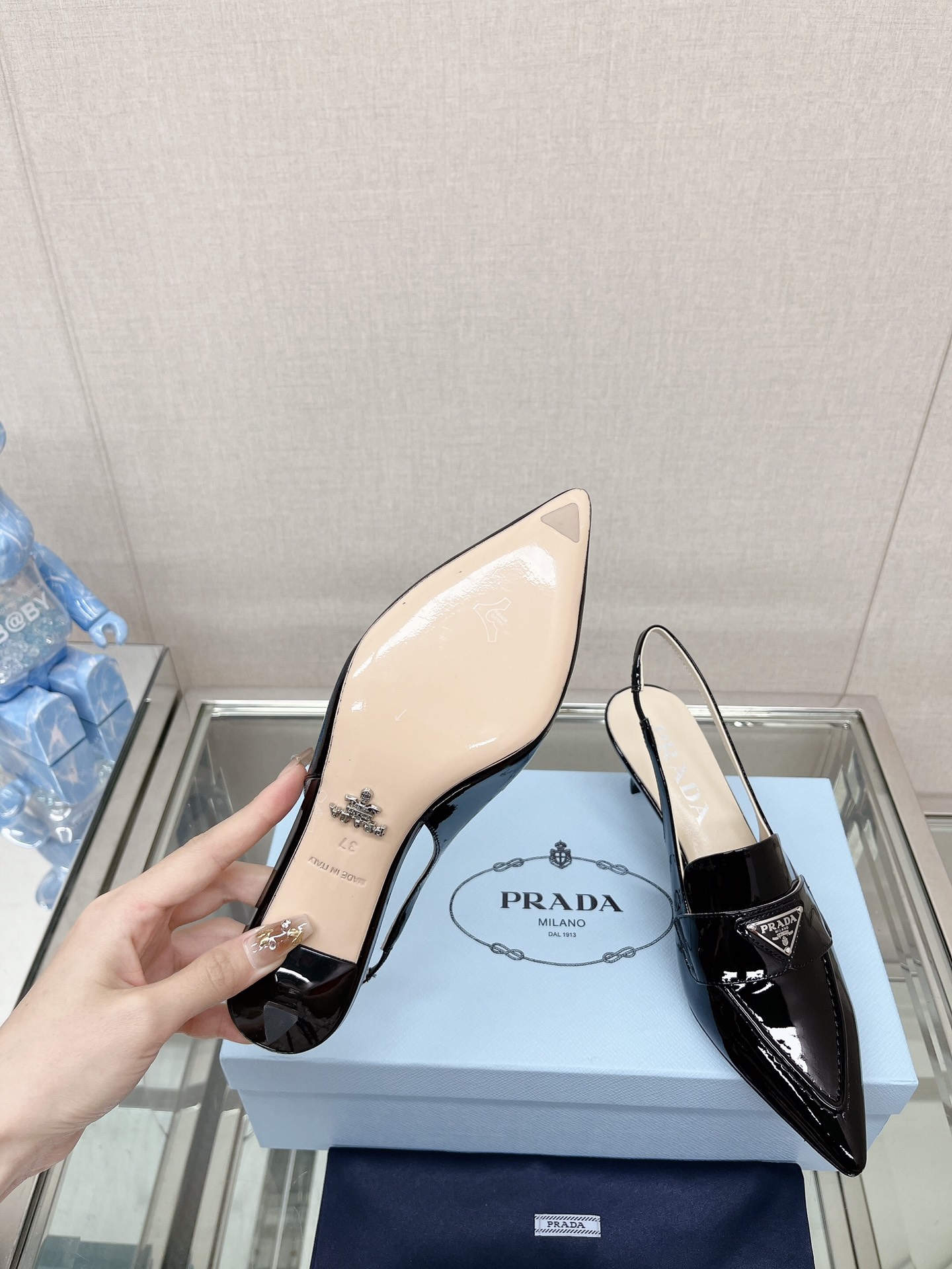 Bagsaaa Pra*a Patent black leather slingbacks (45 mm)