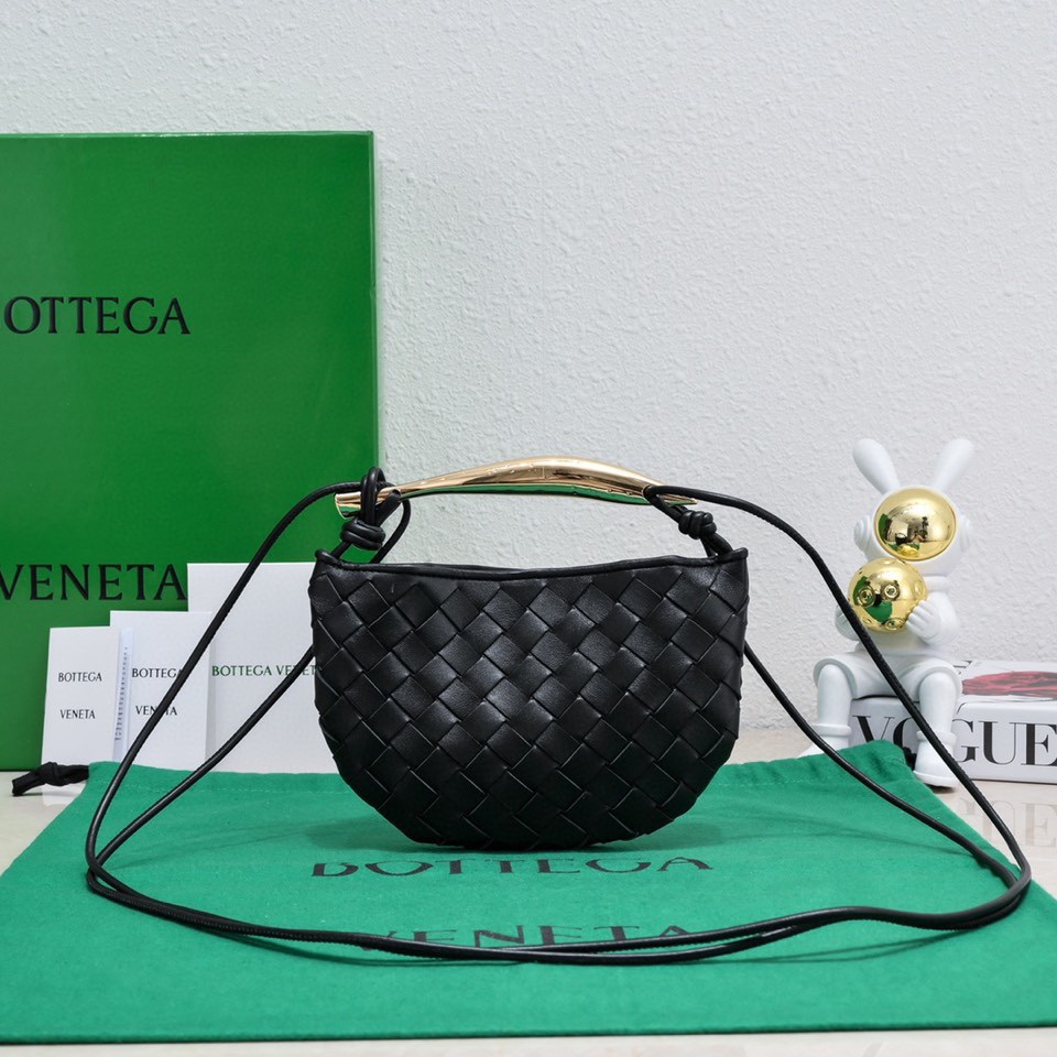 Bagsaaa B0tt*ga Ven*ta Sardine Top Handle Black Bag - 20*12*2.5cm