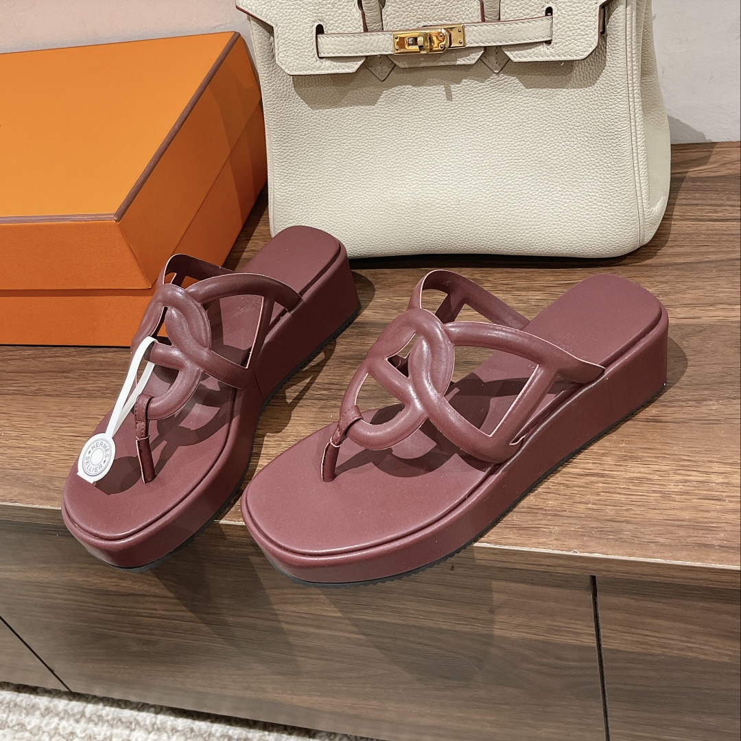 Bagsaaa H**me5 Leather Flip Flop 5 colors (brown, black, blue, white, burgundy)