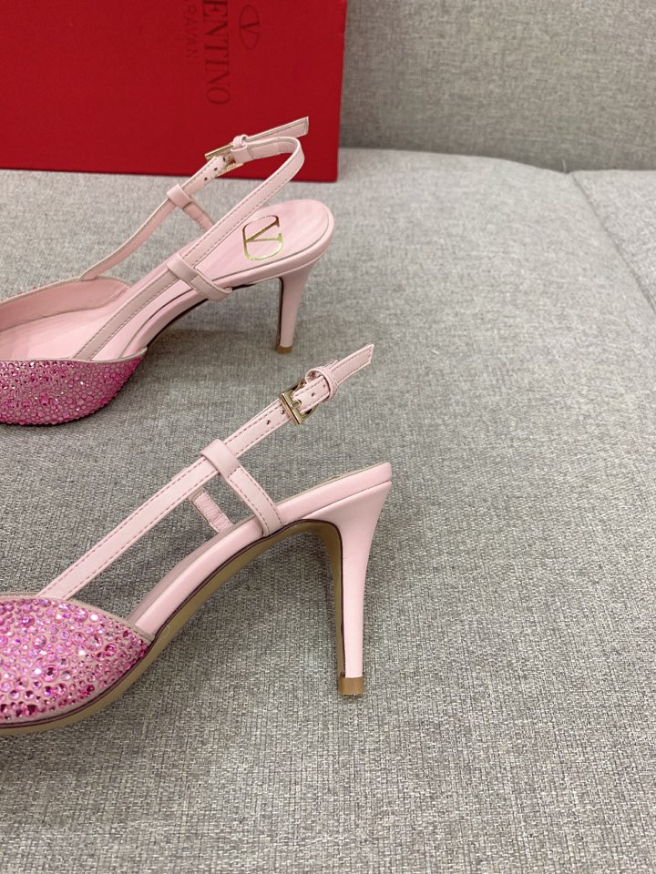Bagsaaa Va1e*ntin0 VLOGO GLOW Crystal SLINGBACK Pink PUMP 80 MM