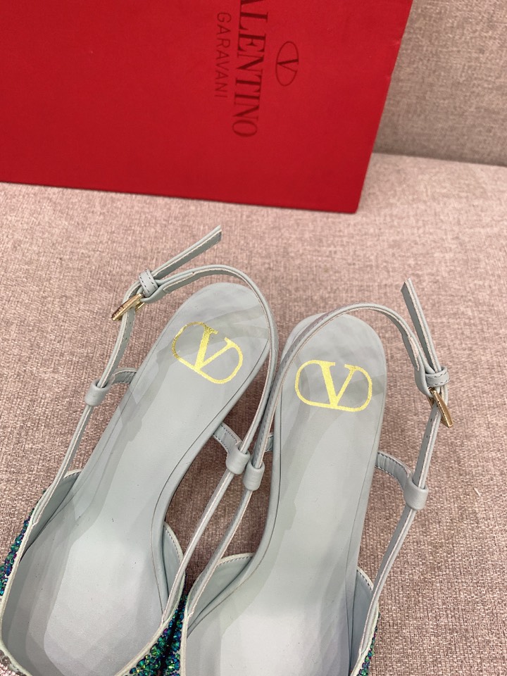 Bagsaaa Va1e*ntin0 VLOGO GLOW Crystal SLINGBACK Blue PUMP 80 MM