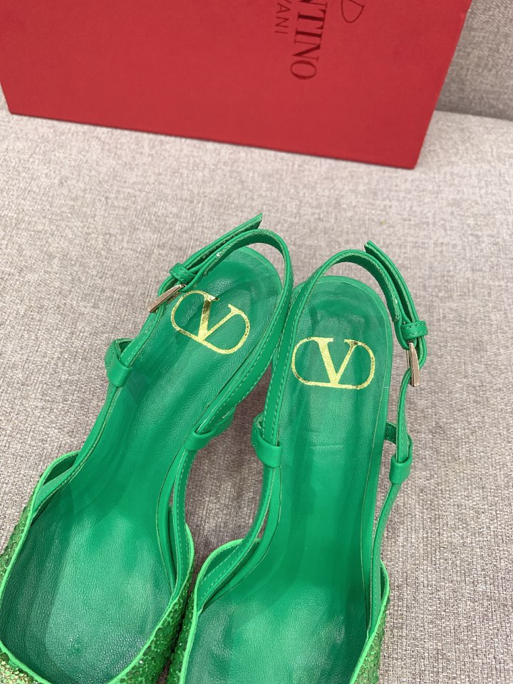 Bagsaaa Va1e*ntin0 VLOGO GLOW Crystal SLINGBACK Green PUMP 80 MM
