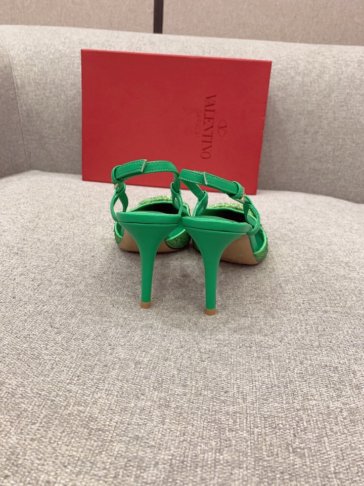 Bagsaaa Va1e*ntin0 VLOGO GLOW Crystal SLINGBACK Green PUMP 80 MM