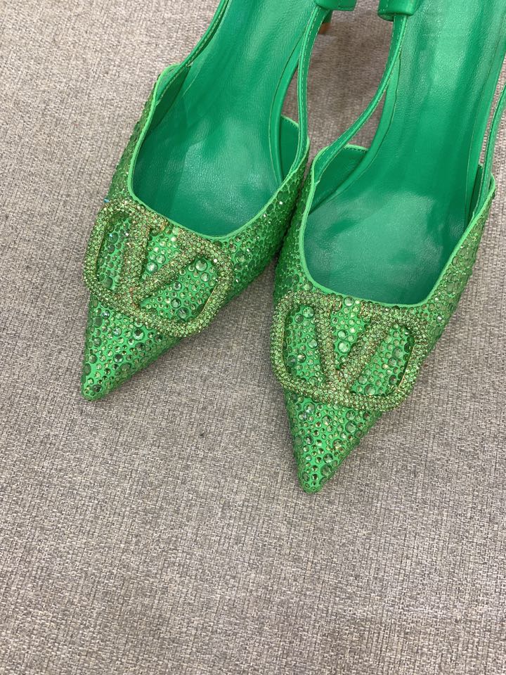 Bagsaaa Va1e*ntin0 VLOGO GLOW Crystal SLINGBACK Green PUMP 80 MM