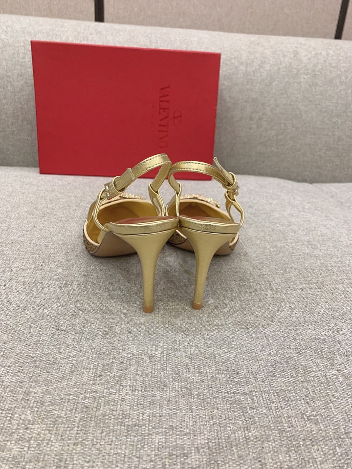 Bagsaaa Va1e*ntin0 VLOGO GLOW Crystal SLINGBACK gold PUMP 80 MM