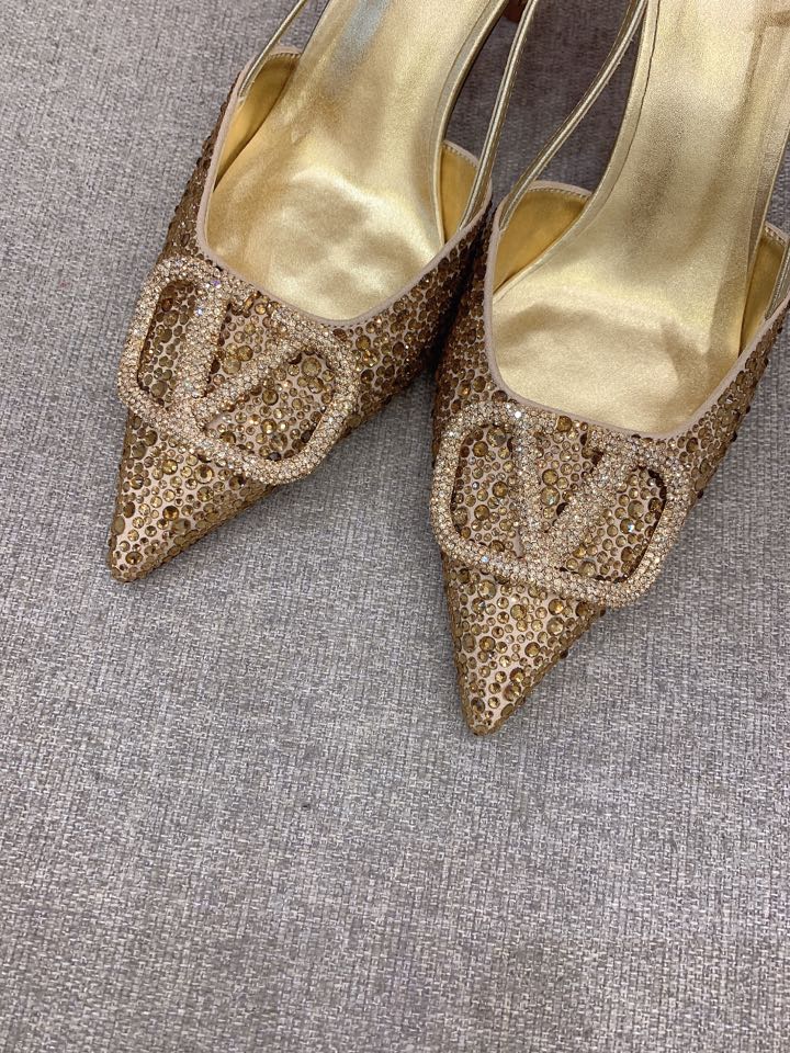 Bagsaaa Va1e*ntin0 VLOGO GLOW Crystal SLINGBACK gold PUMP 80 MM
