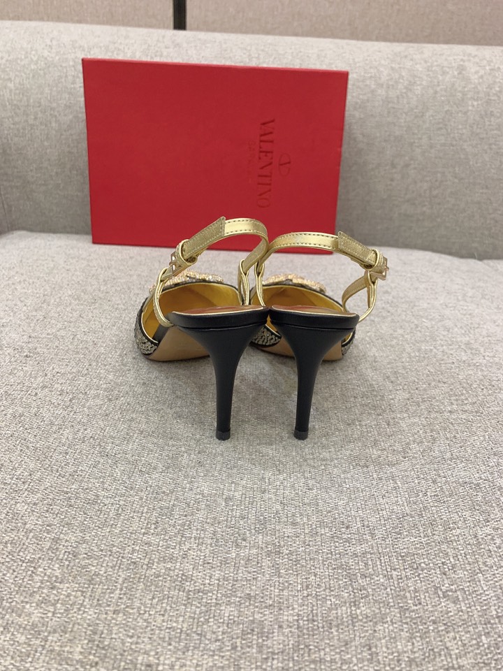 Bagsaaa Va1e*ntin0 VLOGO GLOW Crystal SLINGBACK Black PUMP 80 MM