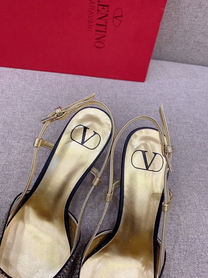 Bagsaaa Va1e*ntin0 VLOGO GLOW Crystal SLINGBACK Black PUMP 80 MM