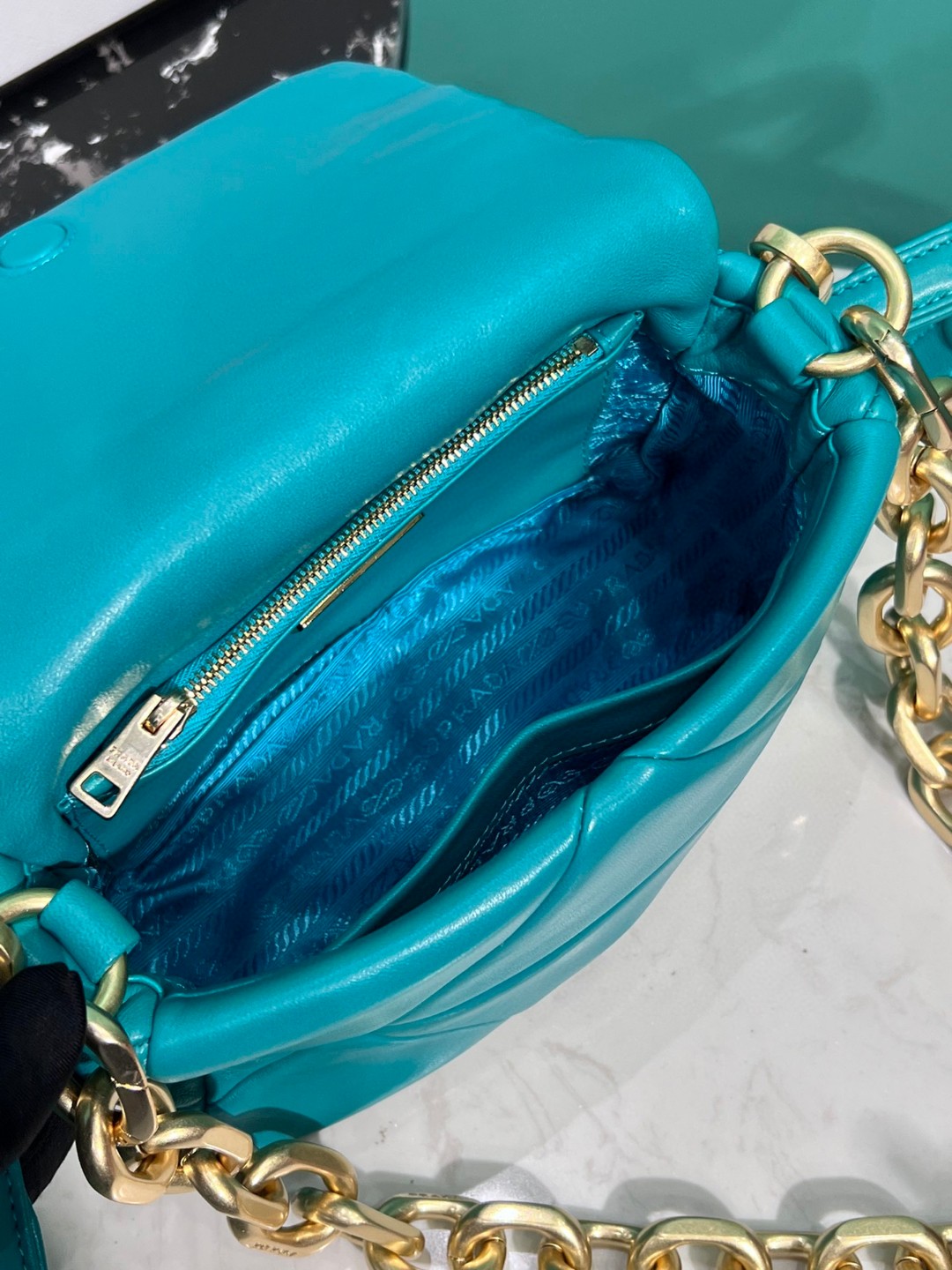 Bagsaaa Pra*a System nappa patchwork shoulder bag blue - 21*15*6.5cm