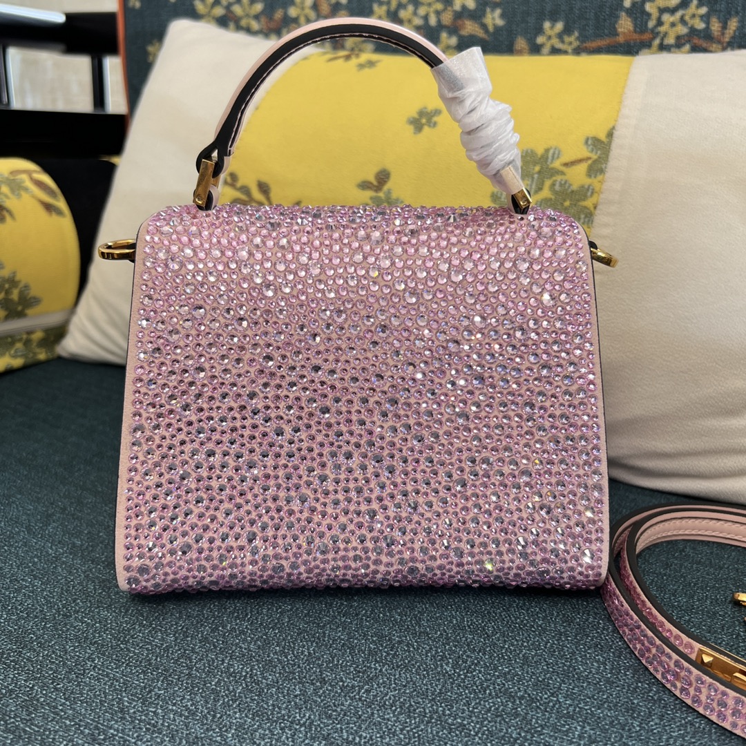 Bagsaaa Va1e*ntin0 Vsling Mini Handbag With Sparkling Embroidery Pink - W19xH13xD9 cm