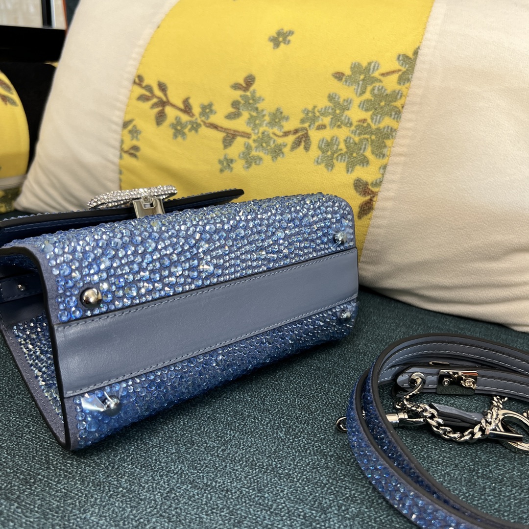 Bagsaaa Va1e*ntin0 Vsling Mini Handbag With Sparkling Embroidery Blue - W19xH13xD9