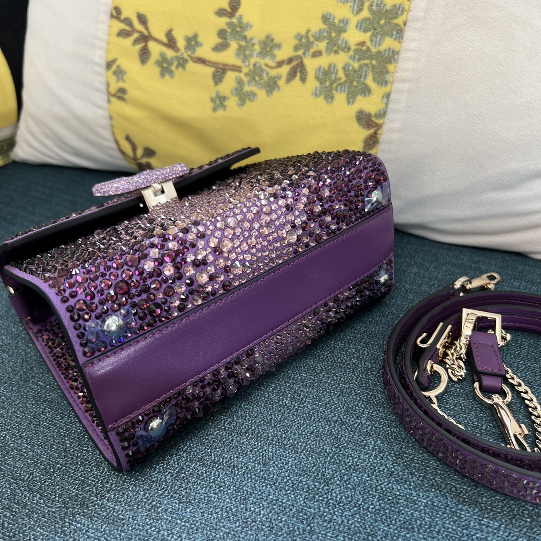 Bagsaaa Va1e*ntin0 Garavani Middle East Crystal VSling Top Handle Purple Bag - 19x13x9cm