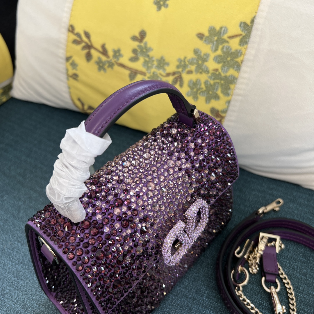 Bagsaaa Va1e*ntin0 Garavani Middle East Crystal VSling Top Handle Purple Bag - 19x13x9cm