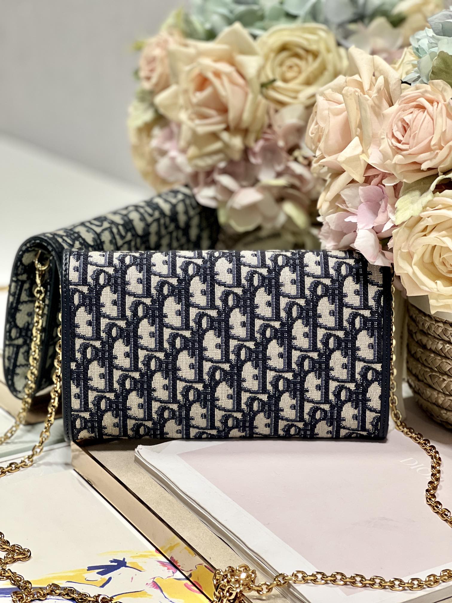 Bagsaaa D10r Bobby Wallet on Chain East West Blue Oblique Jacquard - 21.5×12×4cm