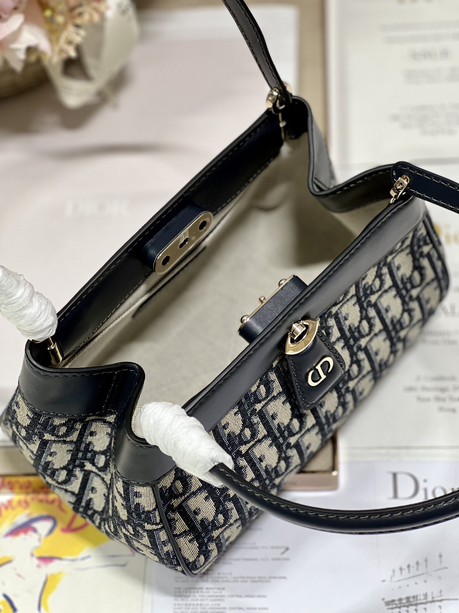 Bagsaaa D10r Small Key Dusty Ivory Blue Oblique Jacquard Bag - 22 x 12.5 x 12cm