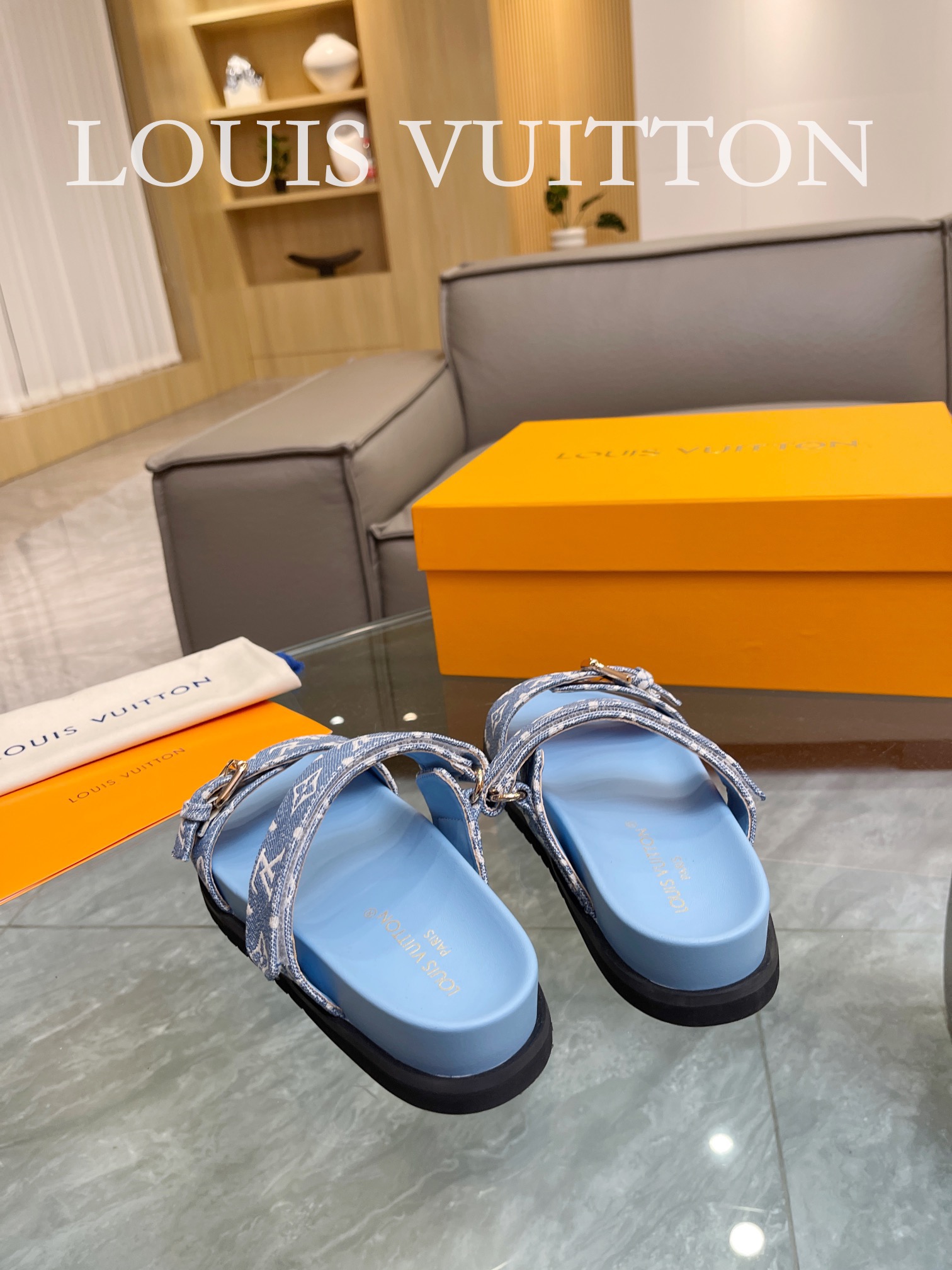 Bagsaaa L0vis Vvtt0n Bom Dia Flat Comfort Mule Monogram Blue Denim