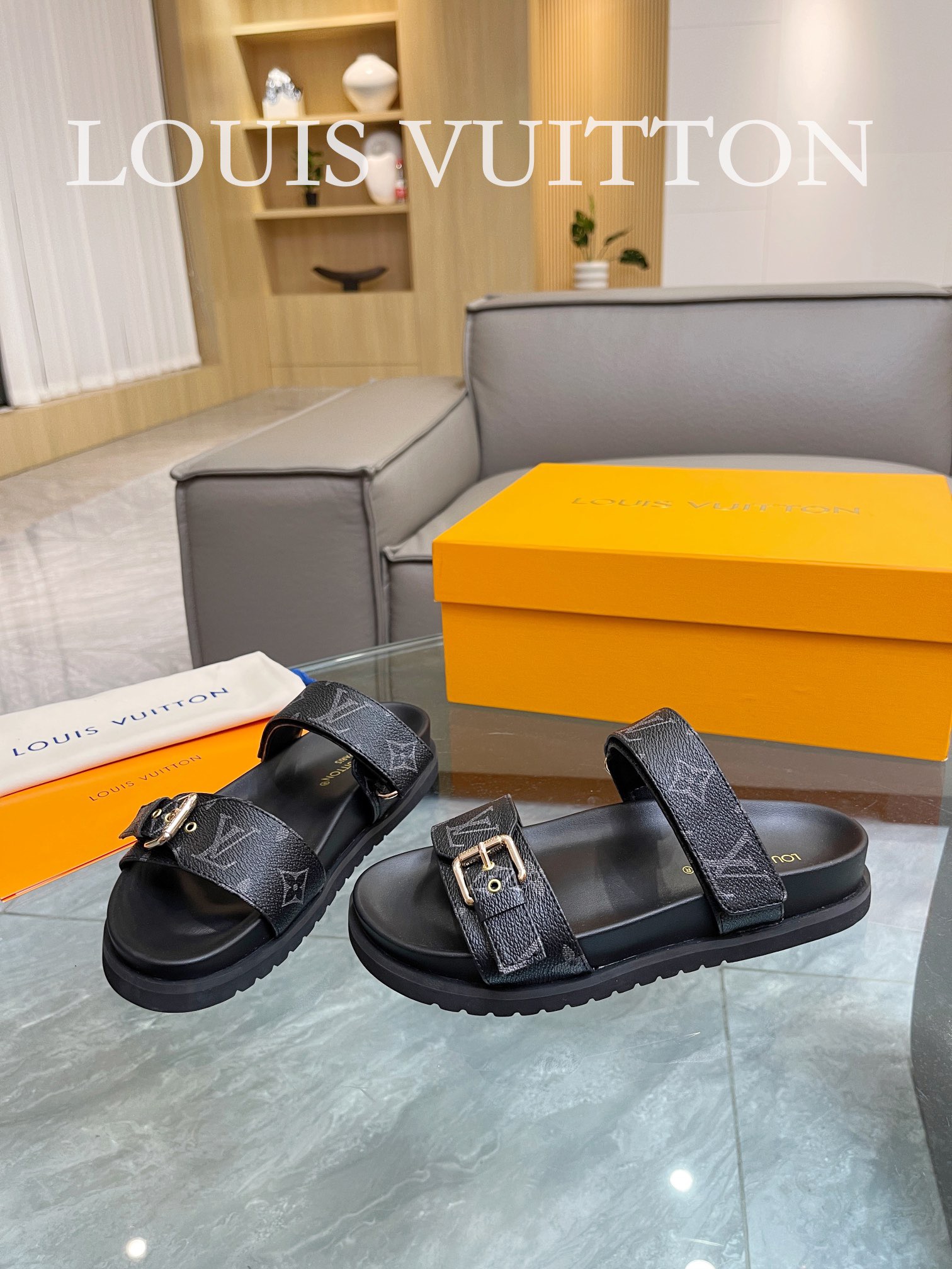 Bagsaaa L0vis Vvtt0n Bom Dia Flat Comfort Mule Monogram Black