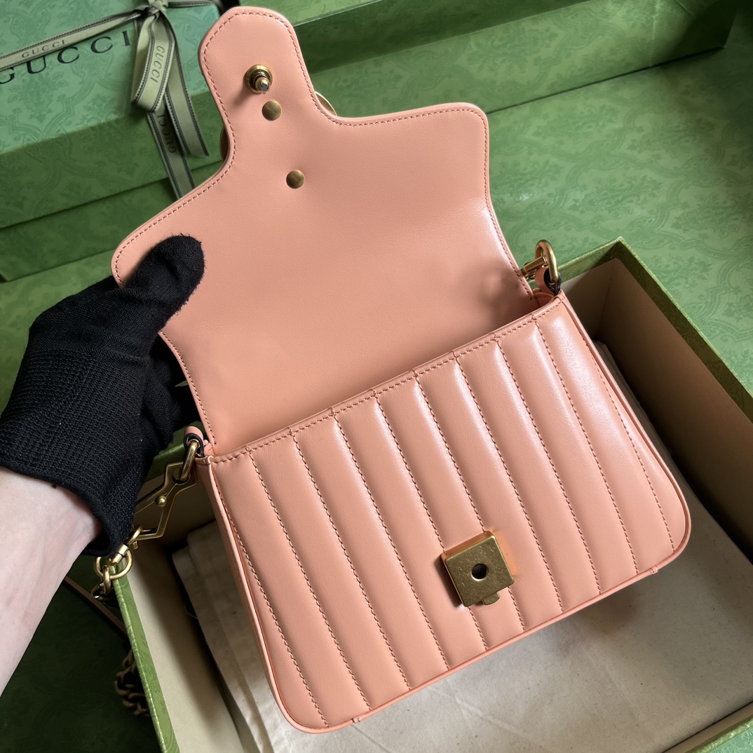 Bagsaaa Gvc*1 GG Marmont mini top handle peach leather bag - 21x 15.5x 8cm