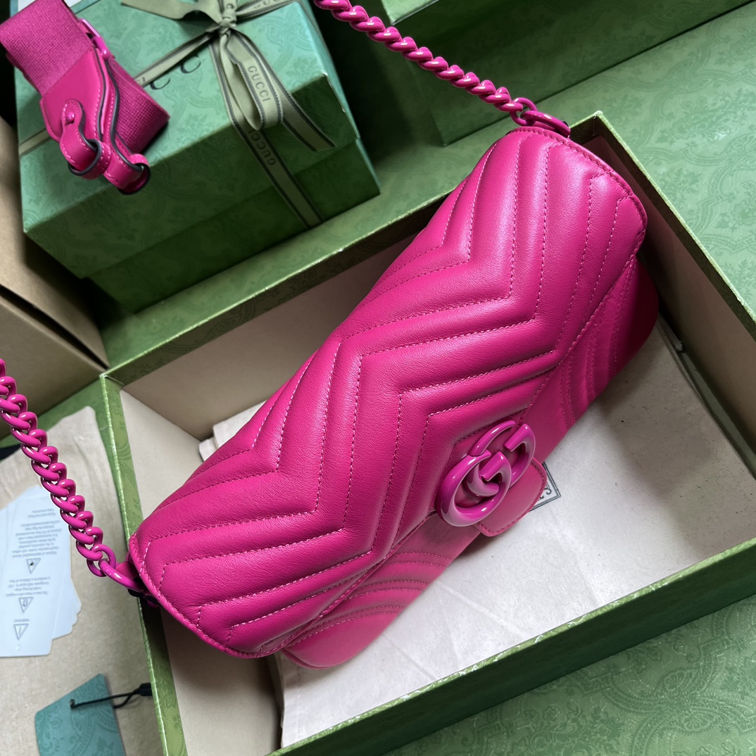 Bagsaaa Gvc*1 GG Marmont matelassé shoulder hot pink bag (wiht 2 straps) - 26.5x 13x 7