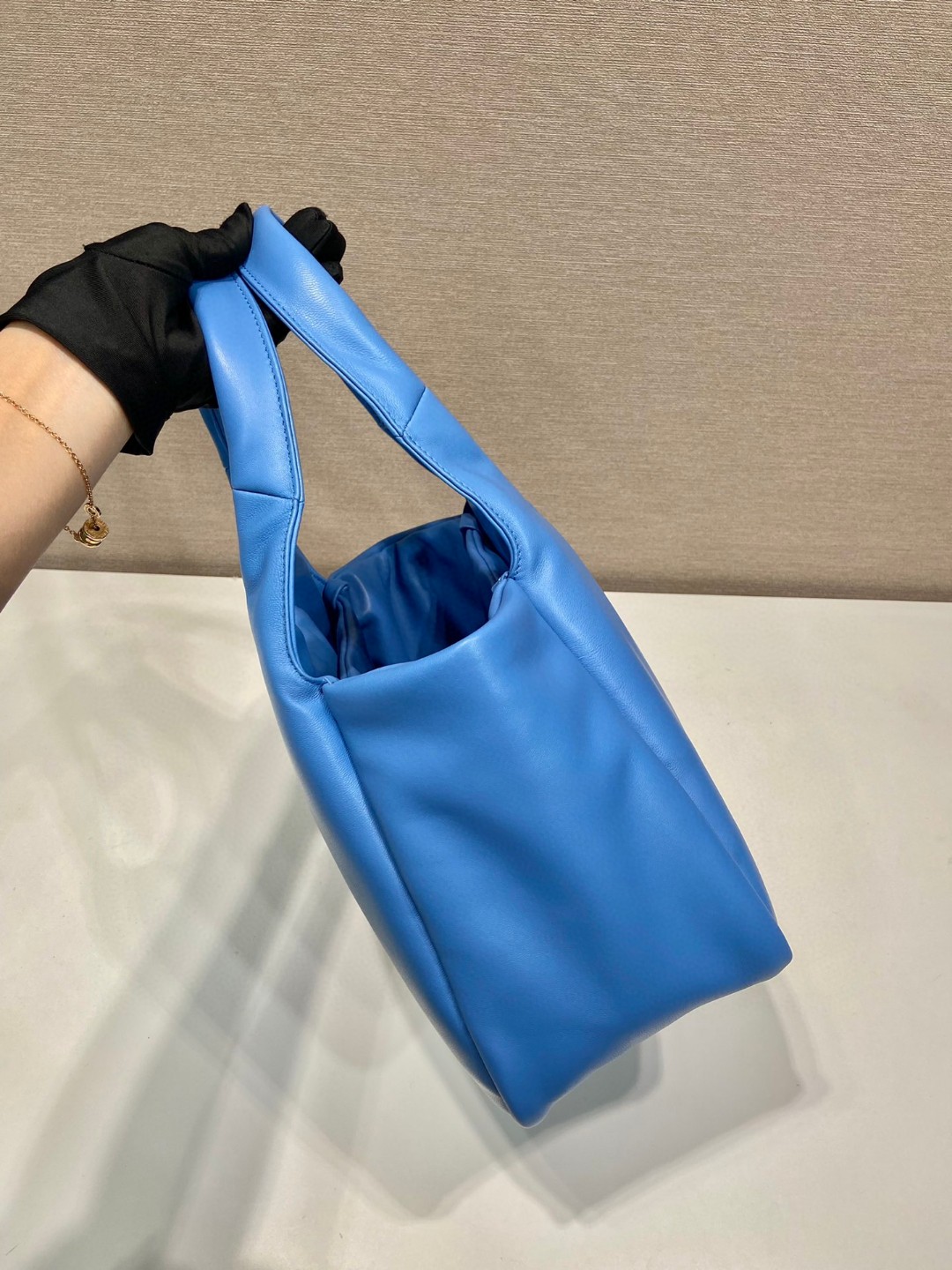 Bagsaaa Pra*a padded Pra*a Soft nappa-leather blue bag - 30*26*17cm