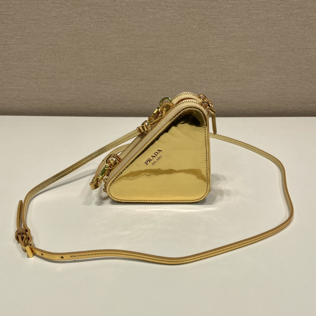 Bagsaaa Pra*a Embellished satin and leather mini pouch gold - 15x10x5cm